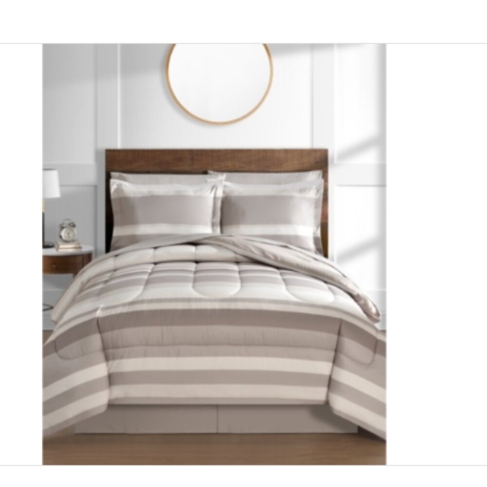 Austin Stripe/Solid Reversible 8 Pc. Comforter Set, Taup